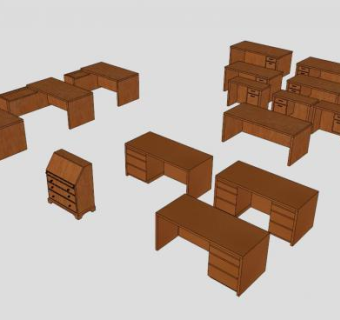 人造板多款书桌SU模型下载_sketchup草图大师SKP模型