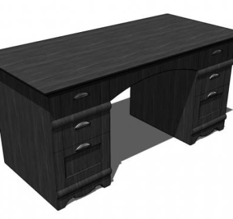 黑檀木办公桌SU模型下载_sketchup草图大师SKP模型