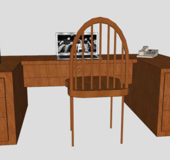 实木桌木制办公桌SU模型下载_sketchup草图大师SKP模型