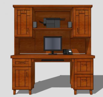 橡木夹板书桌SU模型下载_sketchup草图大师SKP模型