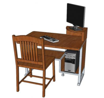 实木办公电脑桌椅SU模型下载_sketchup草图大师SKP模型