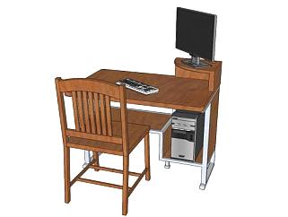 实木办公电脑桌椅SU模型下载_sketchup草图大师SKP模型