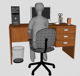 实木办公桌椅SU模型下载_sketchup草图大师SKP模型