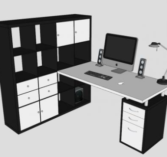 宜家黑客办公桌SU模型下载_sketchup草图大师SKP模型