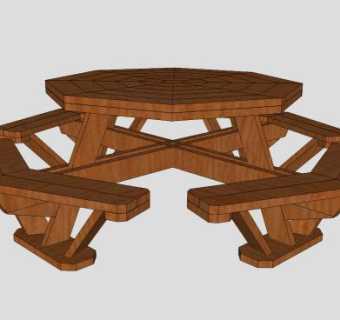 八角野餐桌上SU模型下载_sketchup草图大师SKP模型
