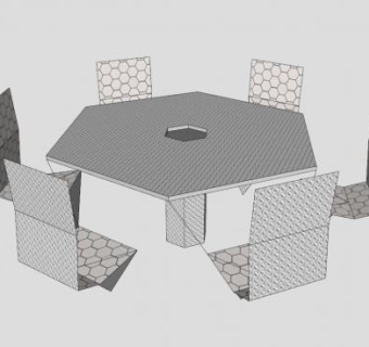 六角边几桌椅SU模型下载_sketchup草图大师SKP模型