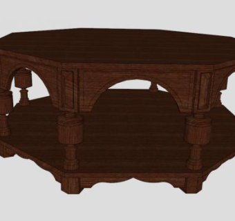 复古实木茶几SU模型下载_sketchup草图大师SKP模型