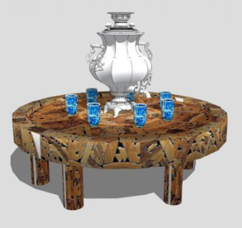 阿拉伯咖啡桌茶几SU模型下载_sketchup草图大师SKP模型