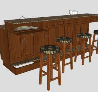 厨房实木酒吧吧台SU模型下载_sketchup草图大师SKP模型