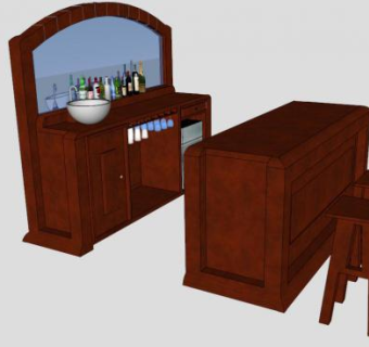实木家居吧台SU模型下载_sketchup草图大师SKP模型