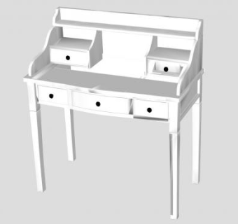 简欧白色办公桌SU模型下载_sketchup草图大师SKP模型