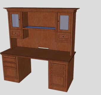 实木橱柜办公桌SU模型下载_sketchup草图大师SKP模型