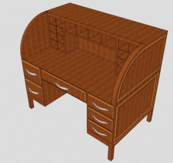 复古实木梳妆台SU模型下载_sketchup草图大师SKP模型