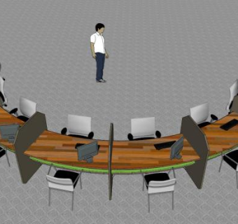 半圆办公接待台SU模型下载_sketchup草图大师SKP模型