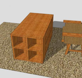 实木桌椅组合SU模型下载_sketchup草图大师SKP模型