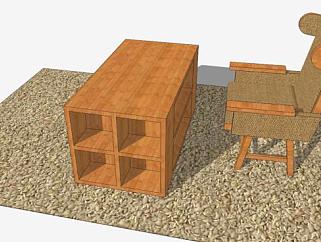 实木桌椅组合SU模型下载_sketchup草图大师SKP模型