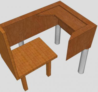实木课桌组合SU模型下载_sketchup草图大师SKP模型