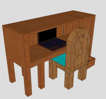 木质桌椅组合SU模型下载_sketchup草图大师SKP模型