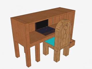 木质桌椅组合<em>SU模型</em>下载_sketchup草图大师SKP模型