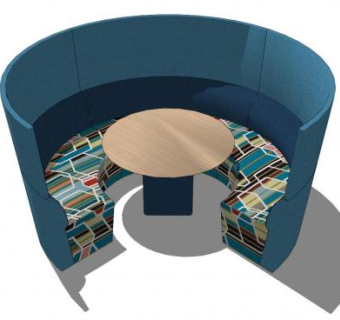 布艺C型软座桌椅组合SU模型下载_sketchup草图大师SKP模型