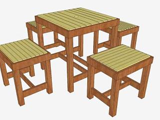 实木方形<em>桌椅SU模型</em>下载_sketchup草图大师SKP模型