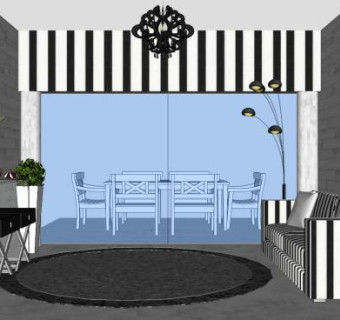 现代客厅桌椅组合SU模型下载_sketchup草图大师SKP模型