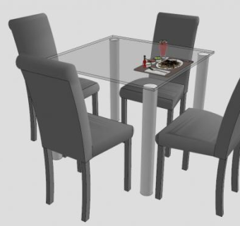 方形玻璃餐桌SU模型下载_sketchup草图大师SKP模型