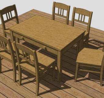 户外实木桌椅组合SU模型下载_sketchup草图大师SKP模型
