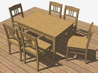 户外实木桌椅组合SU模型下载_sketchup草图大师SKP模型
