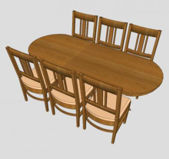 椭圆餐桌椅SU模型下载_sketchup草图大师SKP模型