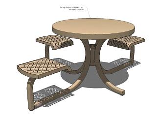 钢制桌椅组合SU模型下载_sketchup草图大师SKP模型