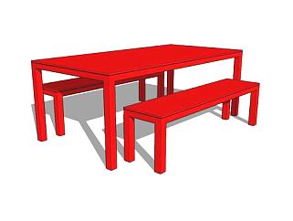 <em>红色</em>方形桌椅组合SU模型下载_sketchup草图大师SKP模型