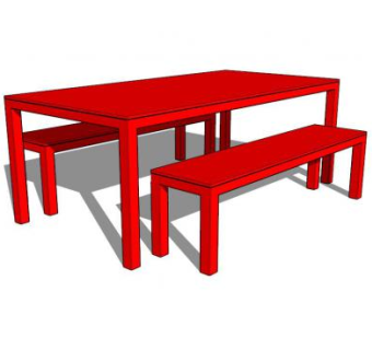 红色方形桌椅组合SU模型下载_sketchup草图大师SKP模型