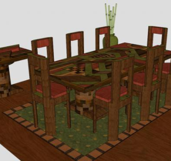 中式桌椅组合SU模型下载_sketchup草图大师SKP模型