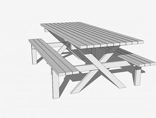 简易实木餐桌SU模型下载_sketchup草图大师SKP模型