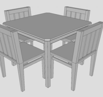 现代方桌桌椅组合SU模型下载_sketchup草图大师SKP模型