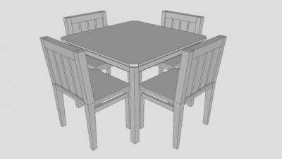 现代方桌桌椅组合SU模型下载_sketchup草图大师SKP模型