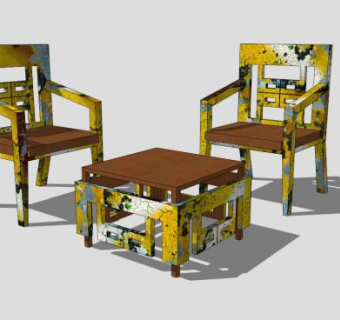 乡村咖啡桌椅组合SU模型下载_sketchup草图大师SKP模型