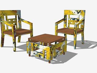 乡村<em>咖啡桌椅</em>组合SU模型下载_sketchup草图大师SKP模型
