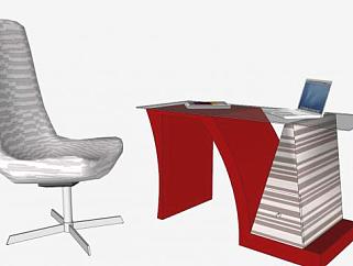 玻璃度漆木板桌椅组合SU模型下载_sketchup草图大师SKP模型