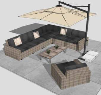 休闲套餐休息室桌椅SU模型下载_sketchup草图大师SKP模型