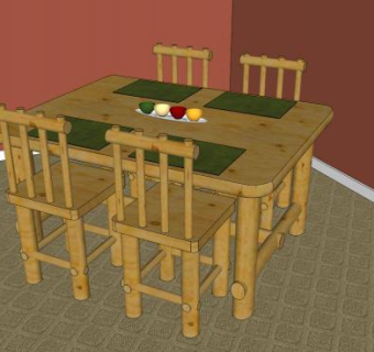 日志桌椅组合SU模型下载_sketchup草图大师SKP模型