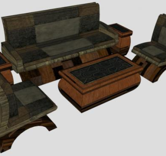 中式咖啡桌椅SU模型下载_sketchup草图大师SKP模型