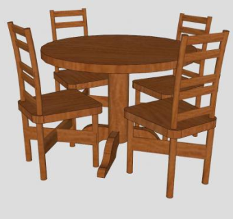 橡木圆桌椅组合SU模型下载_sketchup草图大师SKP模型