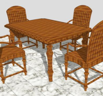 古董柚木桌椅餐具SU模型下载_sketchup草图大师SKP模型