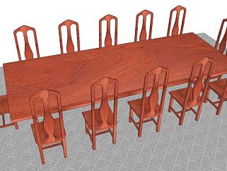 红木宴会桌椅SU模型下载_sketchup草图大师SKP模型