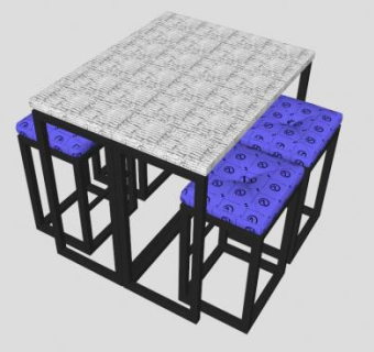 金属方形桌椅SU模型下载_sketchup草图大师SKP模型