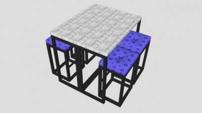 金属方形桌椅SU模型下载_sketchup草图大师SKP模型