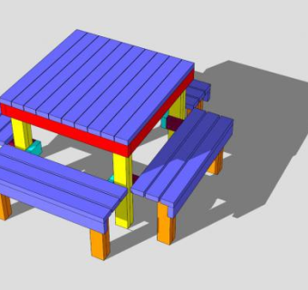 现代板条桌椅SU模型下载_sketchup草图大师SKP模型