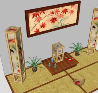 日式风格落地灯SU模型下载_sketchup草图大师SKP模型